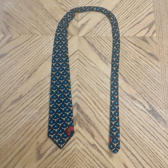 Barry Wells Necktie Silk Tie Cow Skull Georgia On My Mind II Print Vintage USA - Picture 7 of 7